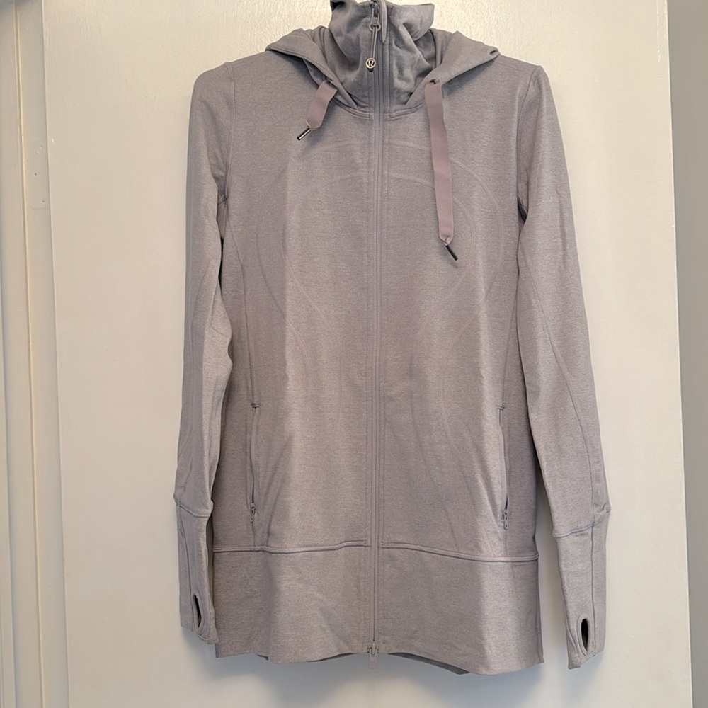 Lululemon hoodie, full zip, scuba neck, full length, purple. Size 10